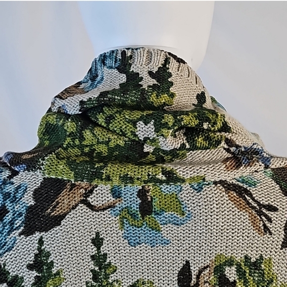 J. Jill Tan Green Turquoise Floral Knit Turtleneck Pullover Sz. L Sweater - Picture 4 of 14
